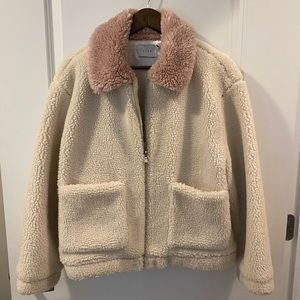 Cream and dusty pink teddy zip up